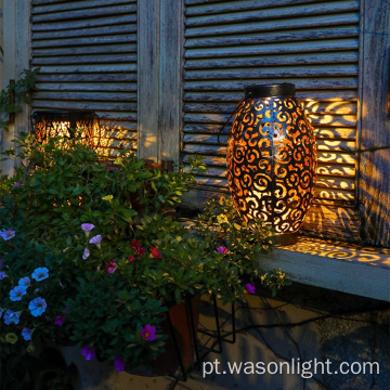 Retro de metal retro metal pátio de pátio caminho de pátio decorativo mesa LED Luz solar ao ar livre lanterna solar de jardim pendurada com alça